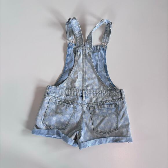 Gap Girls Size 12 Denim Blue Shortalls Overall Shorts Light Wash Floral Cuffed - Picture 3 of 6